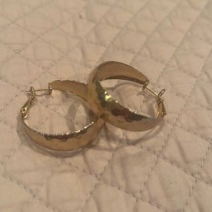 Hammered gold over silver hoops 1 inch diameter